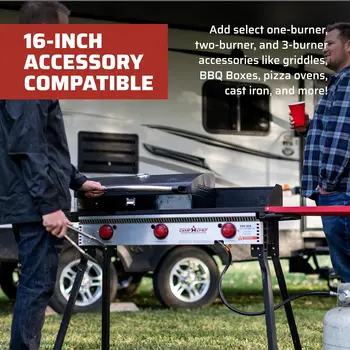 Chef Pro 16 Cooking System - Three-Burner Camp Stove - Includes Windscreen & Matchless Ignition - Portable Camping Cooking Stove 3