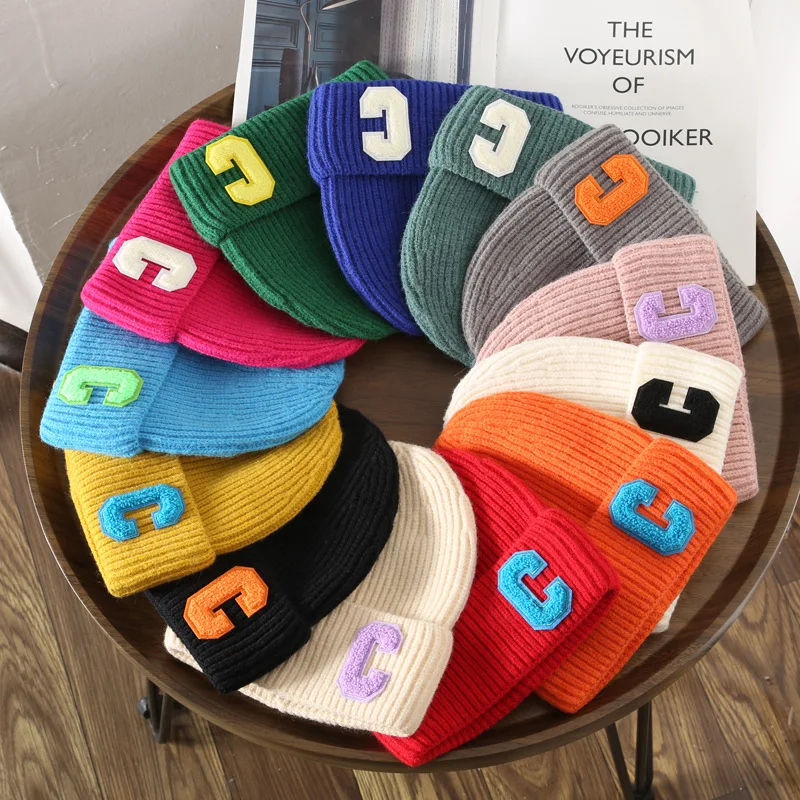 

2023 New Women's Autumn and Winter Letter Embroidered Big C Student Couple Knitted Hat Outdoor Warm Cold-Proof Wool Hat