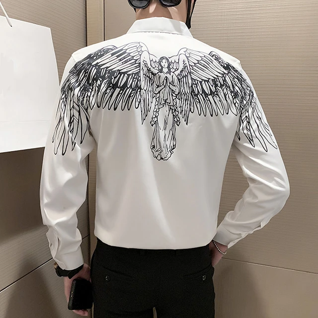 Mens Long Sleeve Shirt Wings | Shirt Angel Wings Men | Mens Shirt
