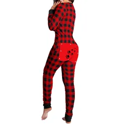 2021 Fashion Sexy Button down Front Functional Button Flap Adult Women's Pajamas Buttoned Jumpsuit Ladias Harajuku Sleepwear