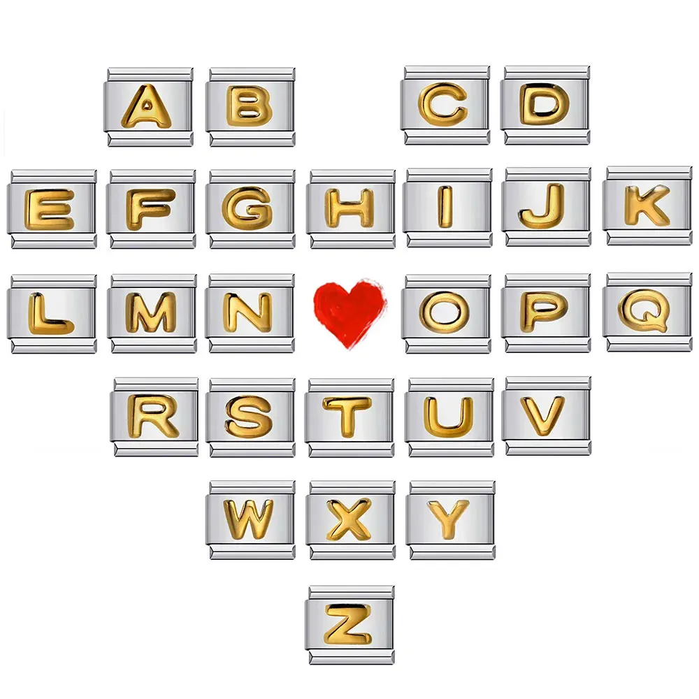 

Semkeiyee 26 English A-Z Letter Name Custom Gold Color Italian Charm Link Bracelet Fit 9mm Italian Bracelet DIY Making Jewelry