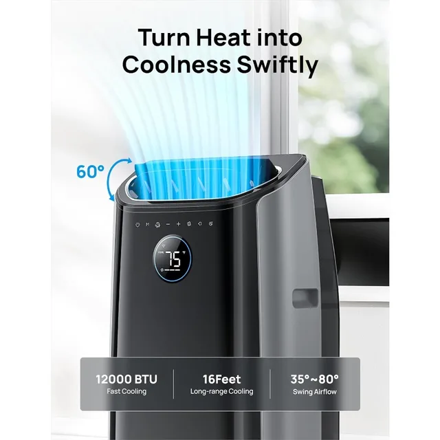 Dreo Portable Air Conditioners, 12,000 BTU Air Conditioner for Bedroom with Drainage-free Cooling, 46dB Quiet, APP/Voice/Remote 2