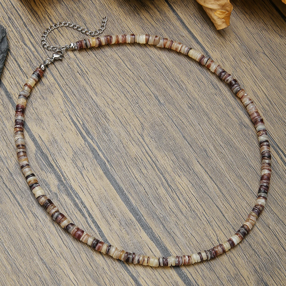 Collana Da Surfista Uomo Donna In Legno E Imitazione Turchese - Impermeabile Fatta A Mano - 45cm
