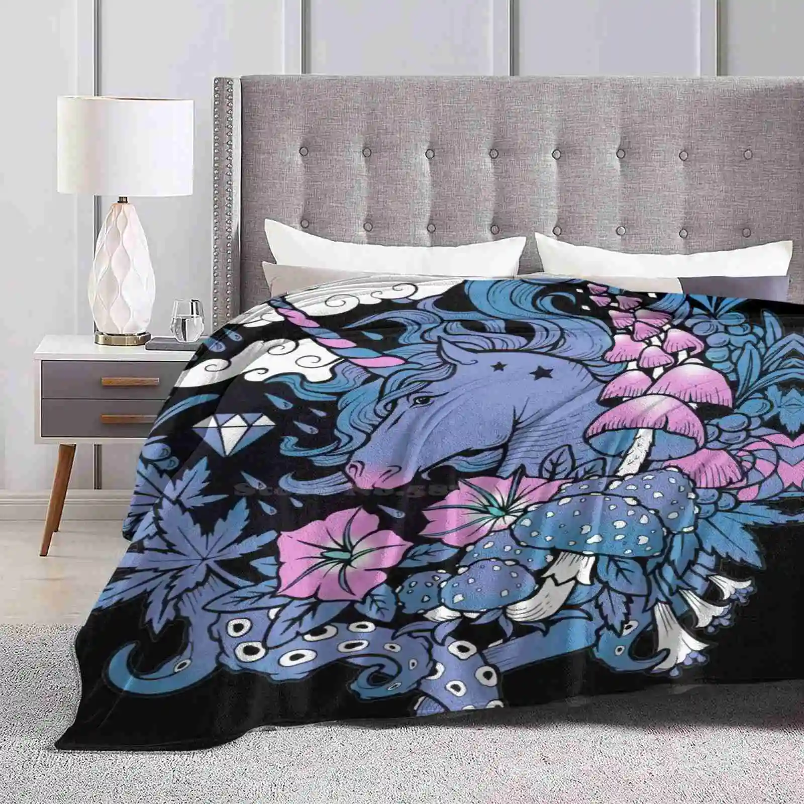 -Magical Unicorn - Soft Warm Light Thin Blanket Unicorn Fabulous Magical Mitical Trip Funghi Emotionation Belladonna Brad