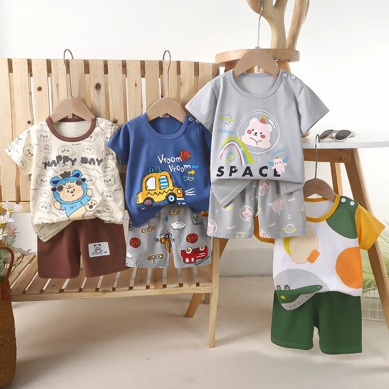 Children's Short Sleeved Set Summer Pure Cotton Boys' Clothing Thin New Girls' T-shirt Summer Baby Kids Clothing