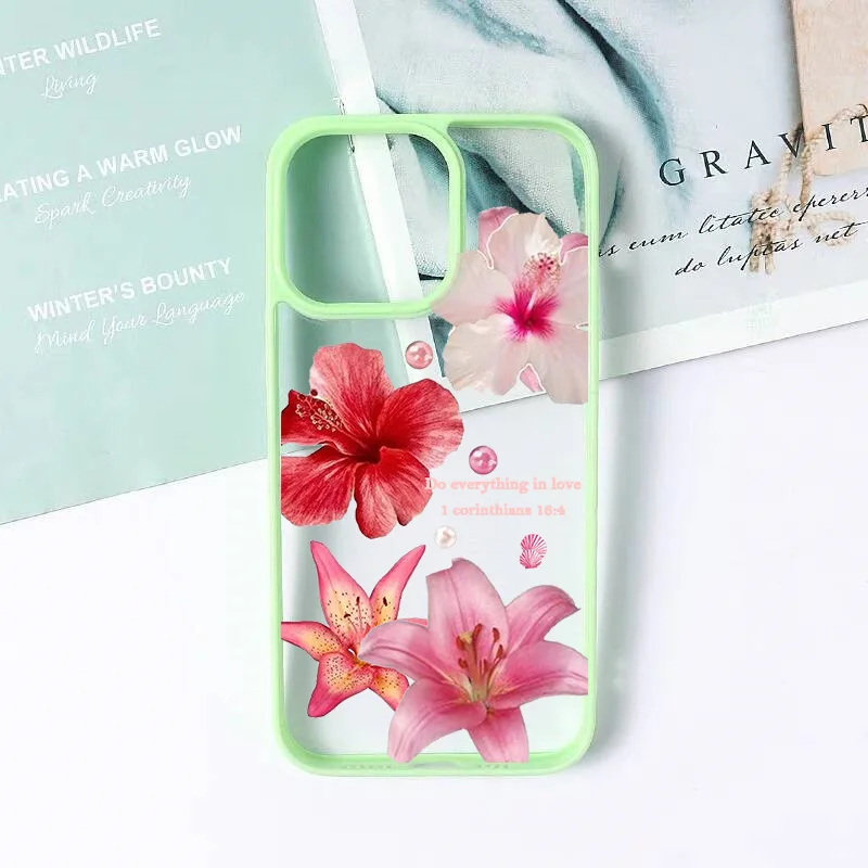 INS Floral Hibiscus Clear Phone Case with Lily Flower Print