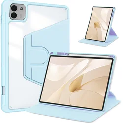 360 Rotating Tablet Case with Pencil Holder and Acrylic Clear Back for Honor MagicPad3 13.3 (Sky blue)