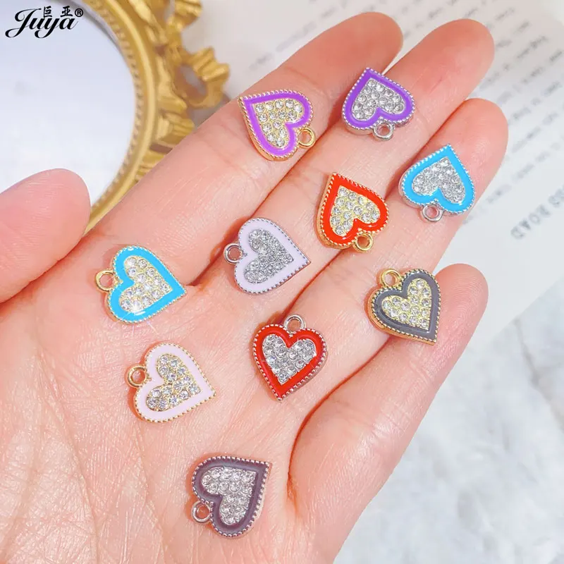 크리스탈 에나멜 스위트 하트 참 펜던트, DIY 수제 귀걸이, 쥬얼리 제작, 결과물 용품 액세서리, 로트당 10 개