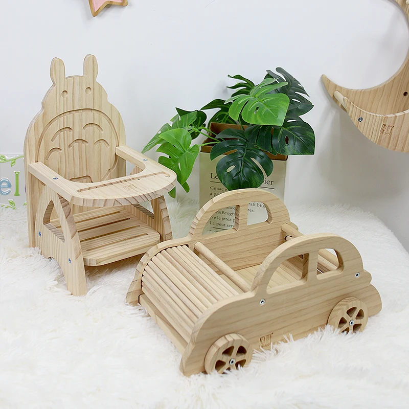 Small Pet Dining Chair Natural Pine Chinchilla Toy Chinchillas Accesorios Small Animal Furniture Photo Props Littlest Pet Shop