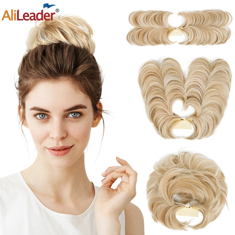 

Short Messy Straight Hair Bun Extension Blonde Comb Clip In Hair Buns Updo Scrunchie Chignon Hairpiece For Women Girls 13 Colors