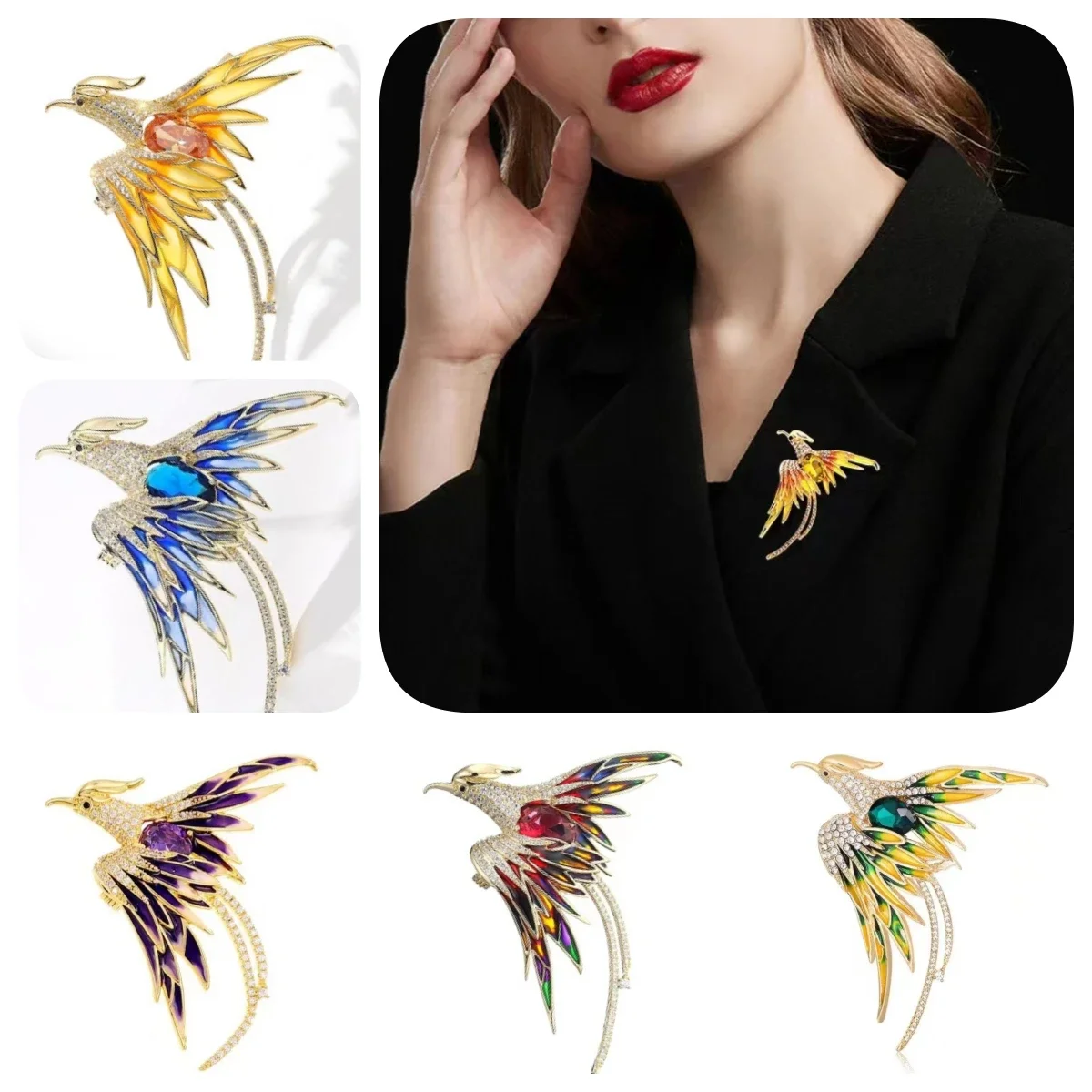 Fashion Personality Rhinestone Long Tail Legend Phoenix Brooch Exquisite Enamel Bird Badge Women's High-end Glitter Lapel Pin goddesses and heroines women of myth and legend