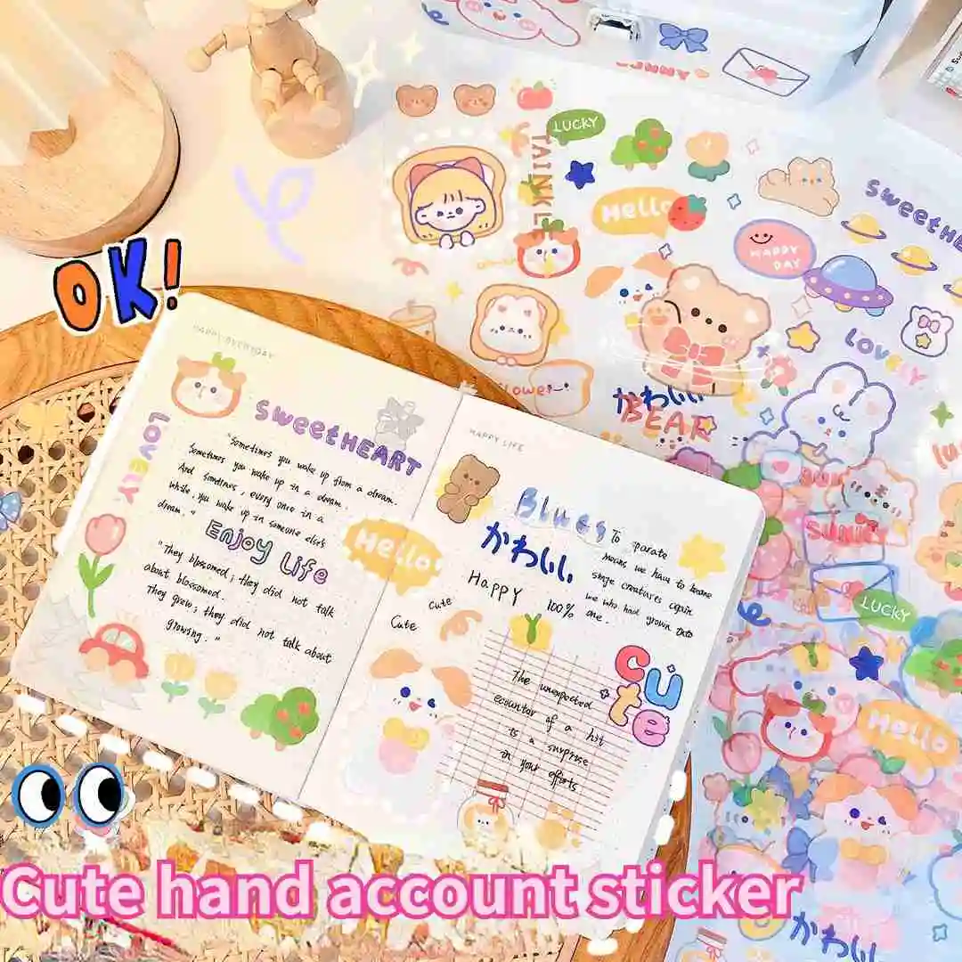 Original Cartoon Sticker Transparent PVC Hand Account Sticker Cute Thermos Cup Seamless Waterproof Water Cup Decoration cartoon nail stickers