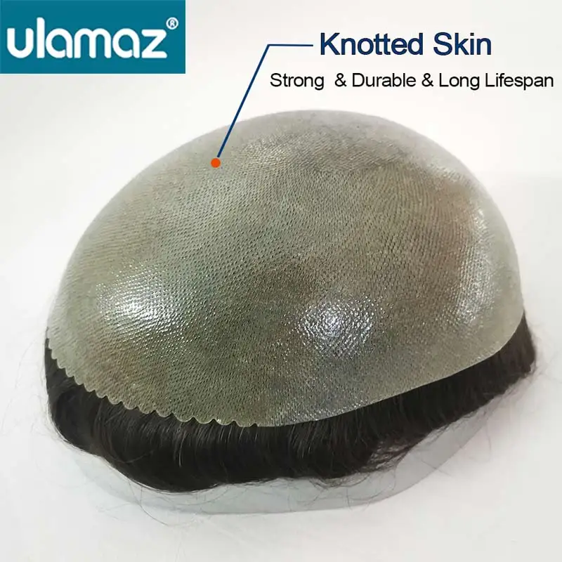 Human Hair Toupee Knotted Skin Toupee Hair Men Full Pu Hair System For Men Microskin Capillary Prosthesis Male Wig Real Human