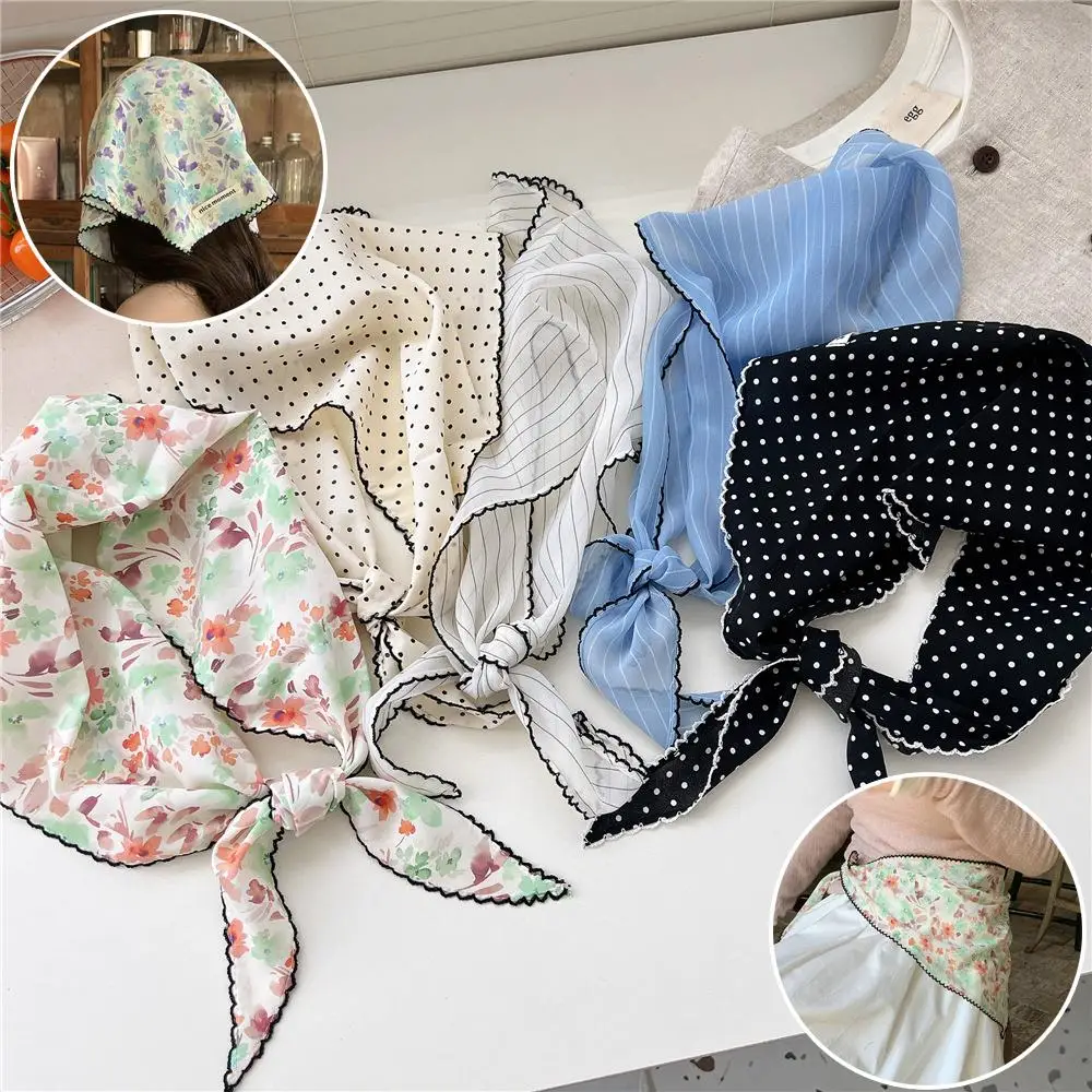 Summer Women Satin Neck Tie Female Hair Bandana Headkerchief French Pastoral Style Wrist Kerchief Shawl Wraps Fashion Neck Tie