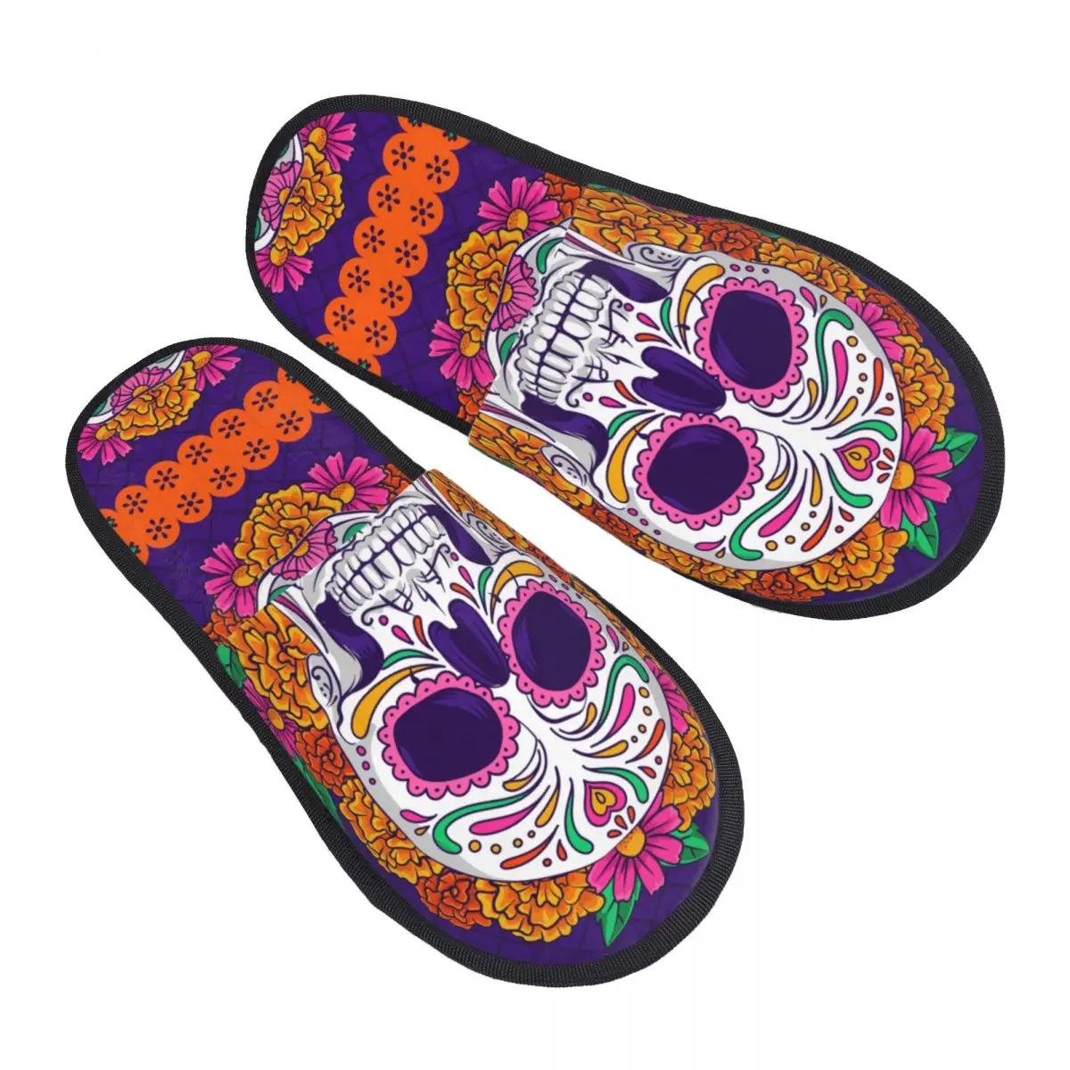 

Indoor Dia De Muertos Illustration Warm Slippers Winter Home Plush Slippers Fashion Home Soft Fluffy Slippers