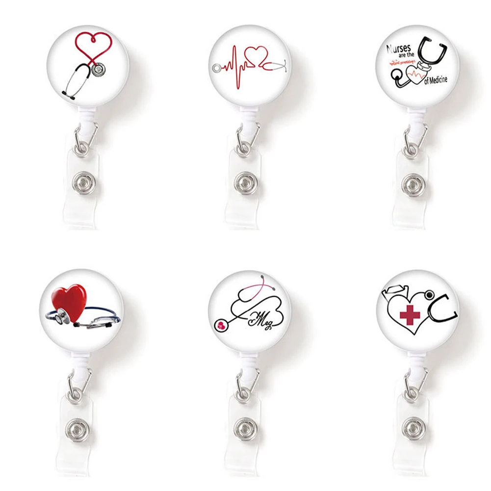 

6pcs Portable Nurse Cute Badge Reel ID Name Card With Alligator Clip Anti Lost Gift Retractable Rotatable Office Worker Teacher