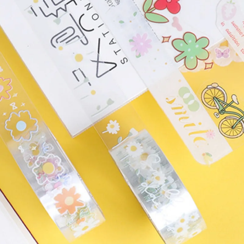 5 롤 투명 데이지 장식 테이프 저널 레이아웃 선물 장식 문구 장식 테이프 스티커