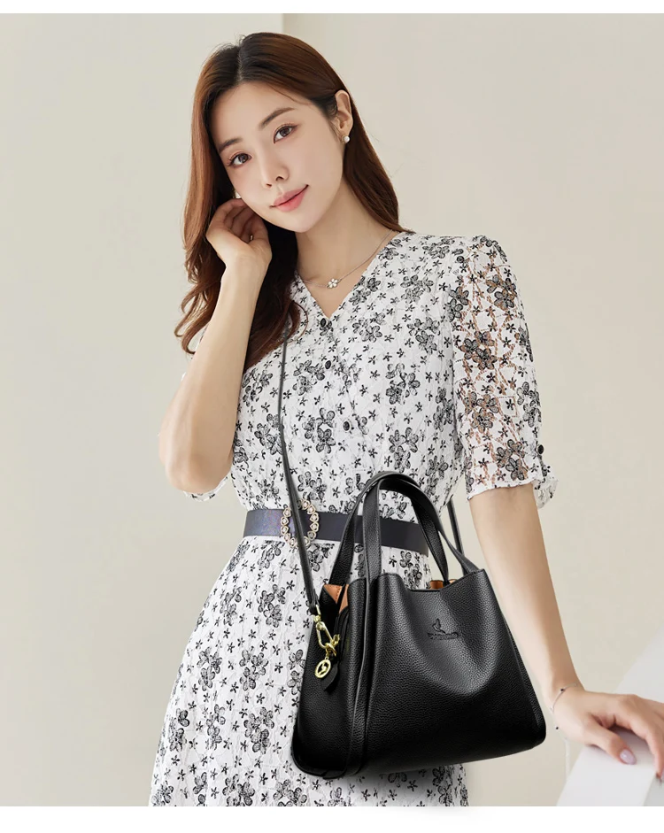 2023 New Trend Women's Soft Leather Shoulder Bag Women's Simple Large Handbag Luxury Designer Women's Tote Bucket Handbag Purses