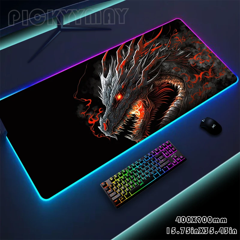 Dragão Grande RGB Gamer Mousepad, Tapete De Rato, Gaming Desk Mat, Tapetes De Teclado LED, Almofadas De Mesa Luminosas, PC Mousepad