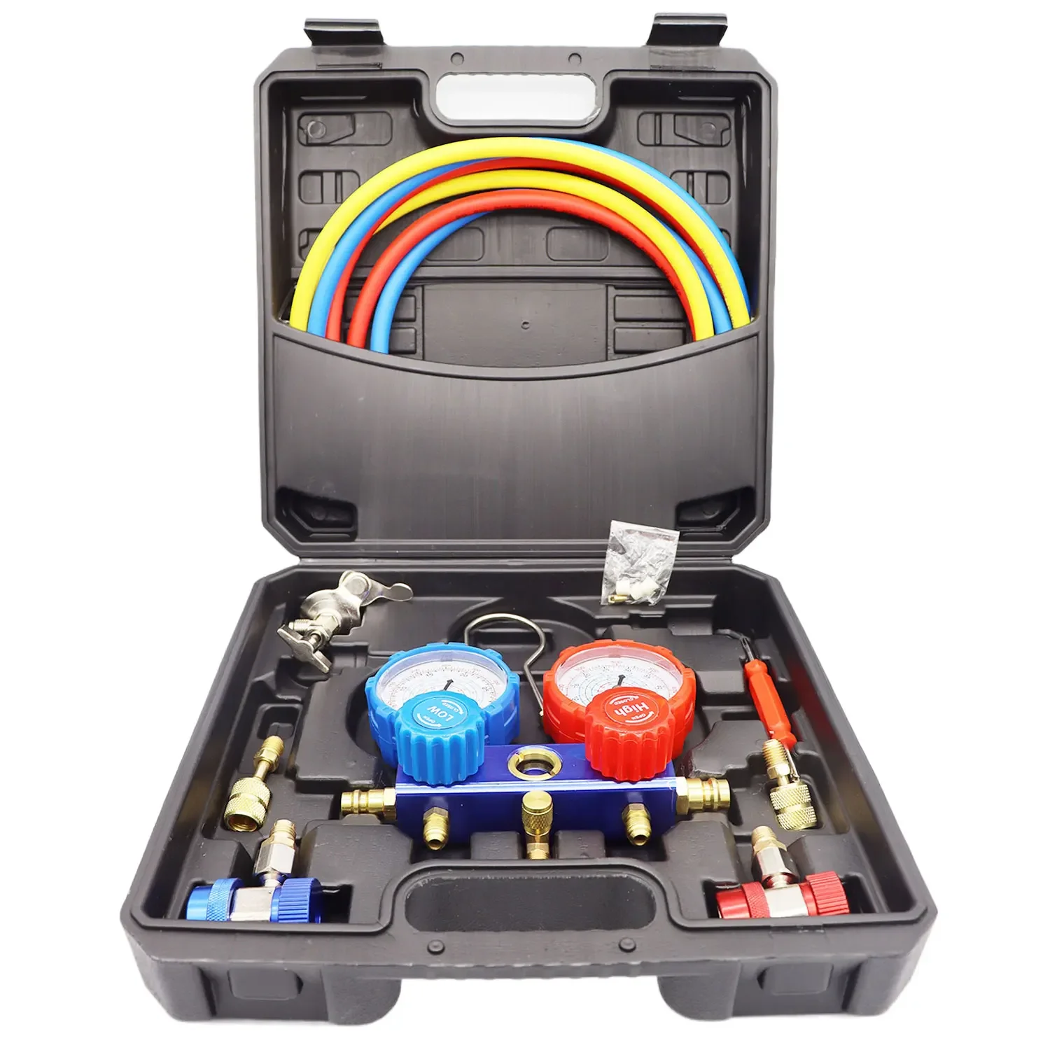 Automotive Air Conditioner Refrigerant Pressure Gauge Kit, R134A and R22 Refrigerant Compatible, Pressure Manifold Hose Included