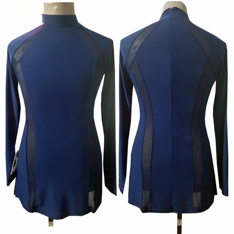 Men Latin Dance Shirts High Neck Mesh Splicing Competition Long Sleeve Top Practice Ballroom Costumes