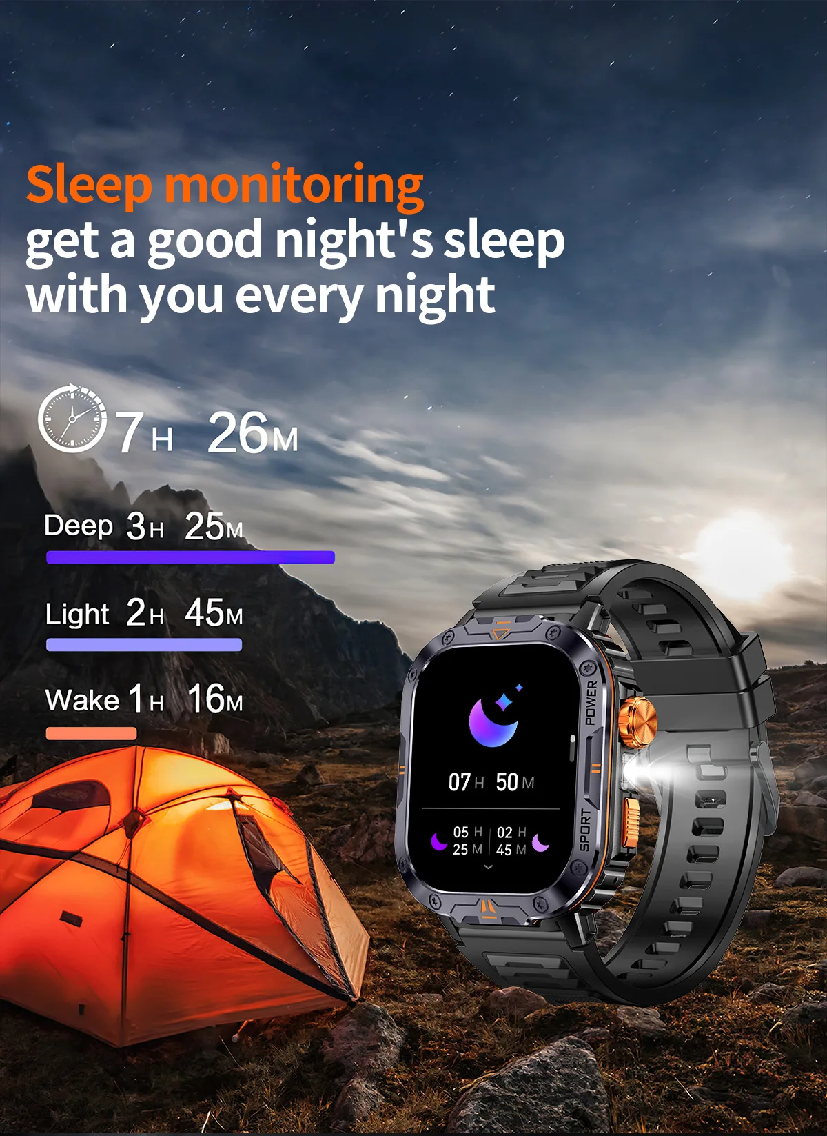 Montre connectée NX20 avec grand écran 2 pouces, lecture de musique locale, lampe torche, Bluetooth, appels IA et commande vocale, idéale pour les hommes et les activités de plein air._voghion.com