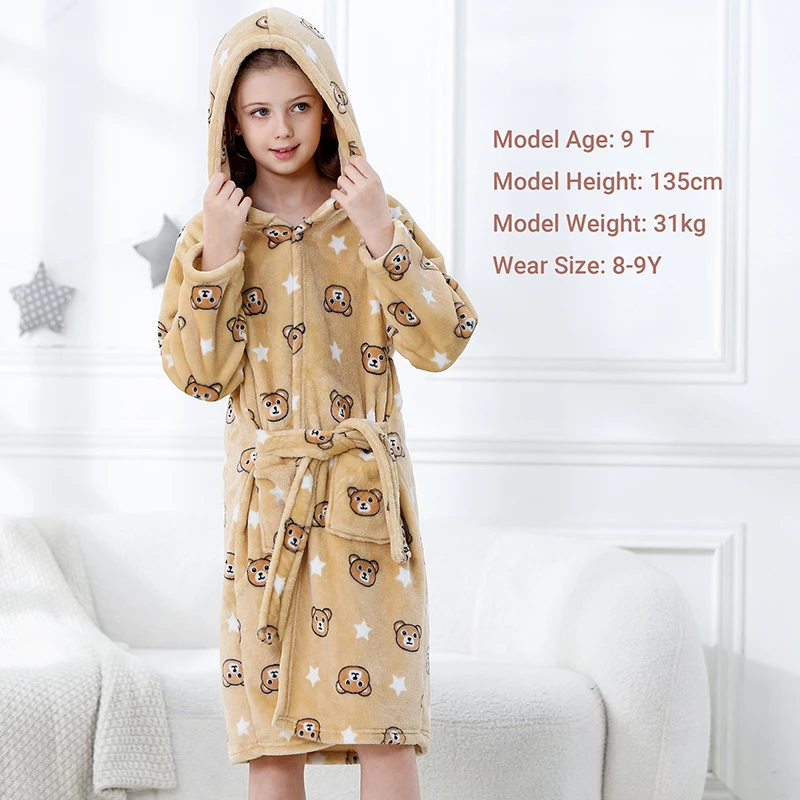 MICHLEY Halloween Cartoon Flannel Kids Bathrobe Bath Robe Pajamas Robe Children Hooded Sleepwear Clothes For Girls Boys 3Y-13Y