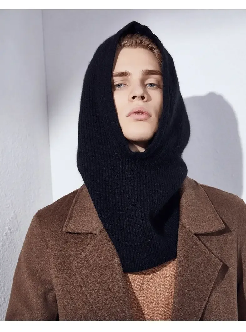 Unisex Knit Scarf Hood Hat Winter Women Faux Cashmere Beanie Bonnet Lady Wool Neck&Face Protect Balaclava Skullies Men Hooded