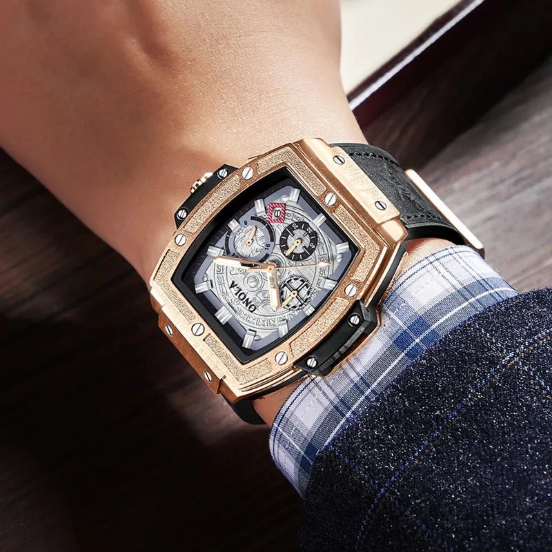 ONOLA Big Dial Tonneau Barrel Shape Watch Man Lumious Quartz