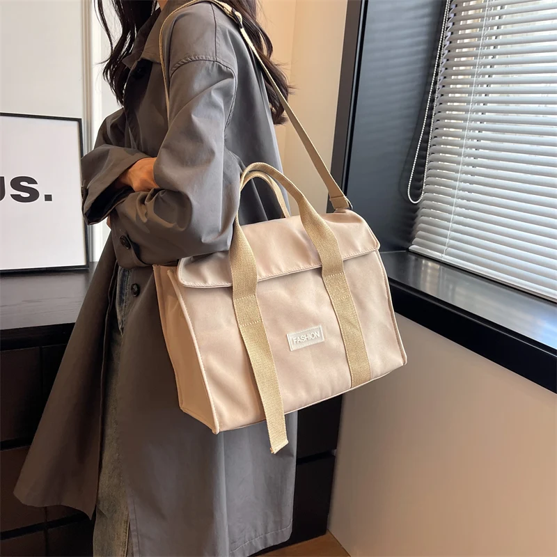 Simple Fashion Women Canvas Handbags 2023 Brand New Shoulder Crossbody Fabric Bags Solid Color Large Capacity Shopping Tote Bag