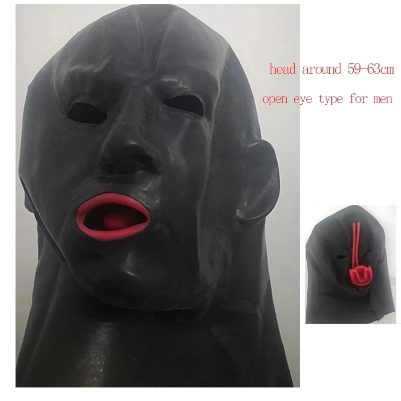

Seamless 3D Latex Hood Fetish Long Nose Tube Red Teeth Gag Rubber Mask Open Closed Eye for Women (Head Around 58-63CM )
