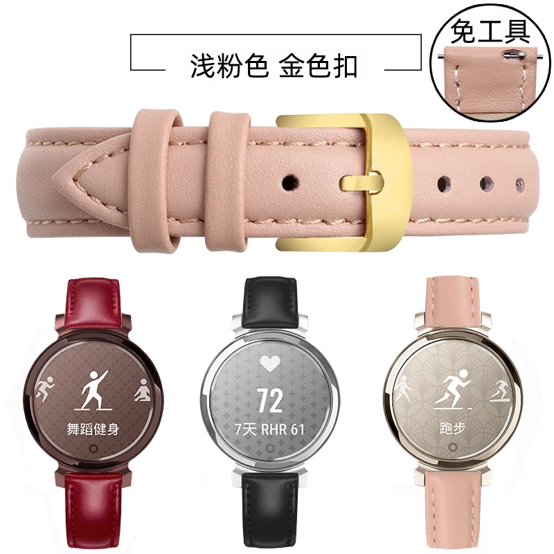 Elegant Genuine Leather Strap for Garmin Lily 2 Women's Smartwatch - 14mm Quick Release in Pink White