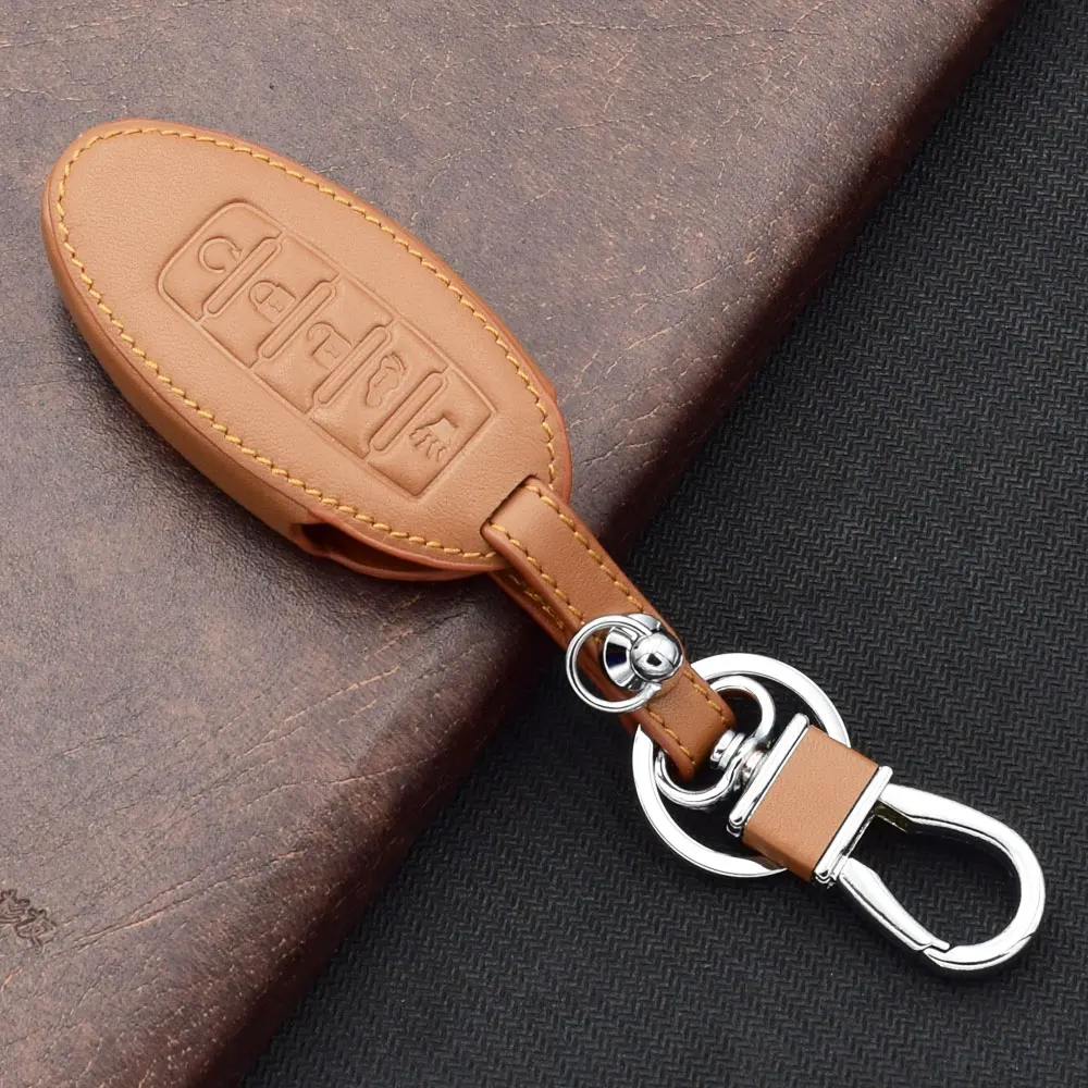 Leather Car Key Cover Case for Nissan Versa Maxima Altima Rogue Armada Sentra Murano Leaf Infiniti FX35 Q70 G35