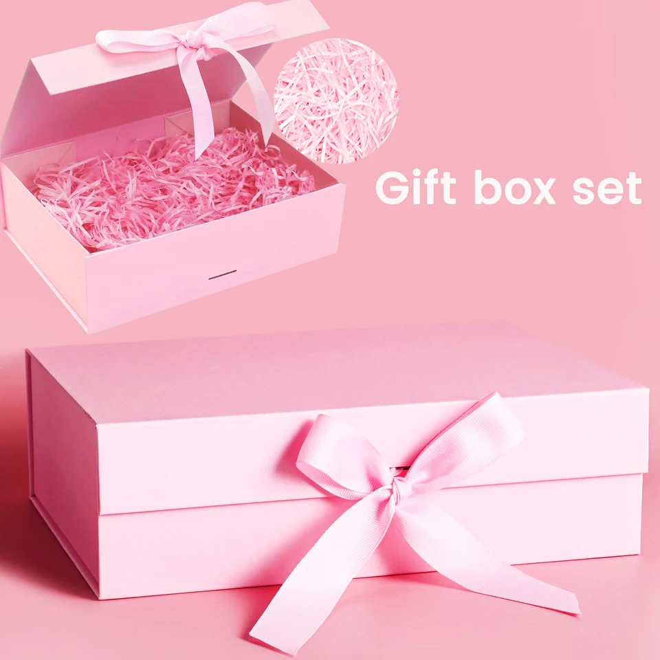 PATIKIL 13x10x5 Inch Magnetic Gift Box Collapsible Paper Party Favor Boxes With Lid And Ribbon For Wedding Valentine's Day Birthday Pink In The Gift Bags Department At