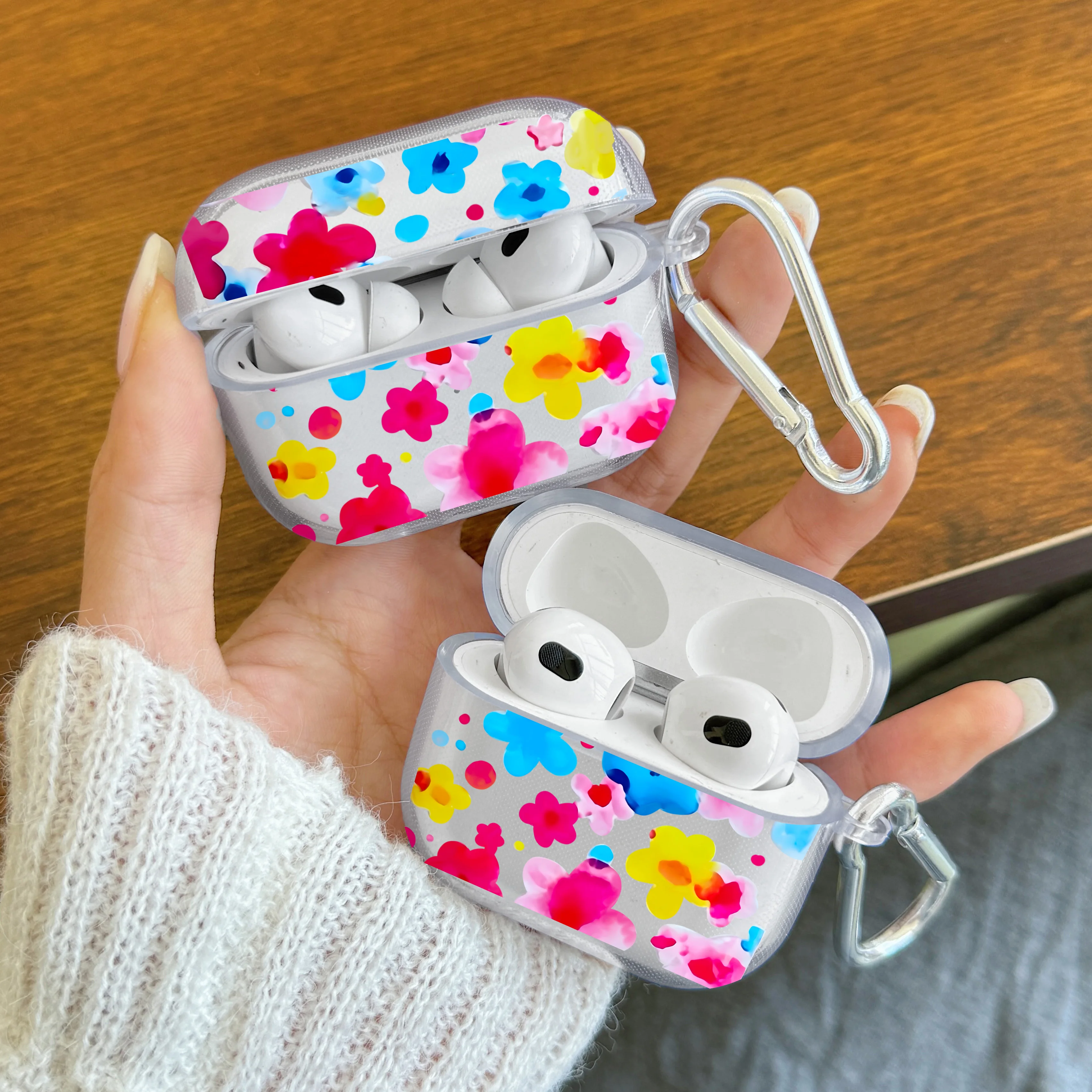 Clear TPU Flower Pattern Wireless Bluetooth Earphone Cover