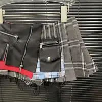 DEAT 2025 Summer New Patchwork Plaid Irregular Pleated Mini Skirt For Women Zipper Pockets Lace Design Skirts Female 29L7565 - Image 3