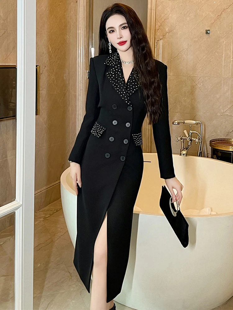 Work Style Formal Dresses Women Clothes Elegant Office Commute Chic Black  Double Breasted Slim Blazer Dress Robe Mujer Vestidos - AliExpress