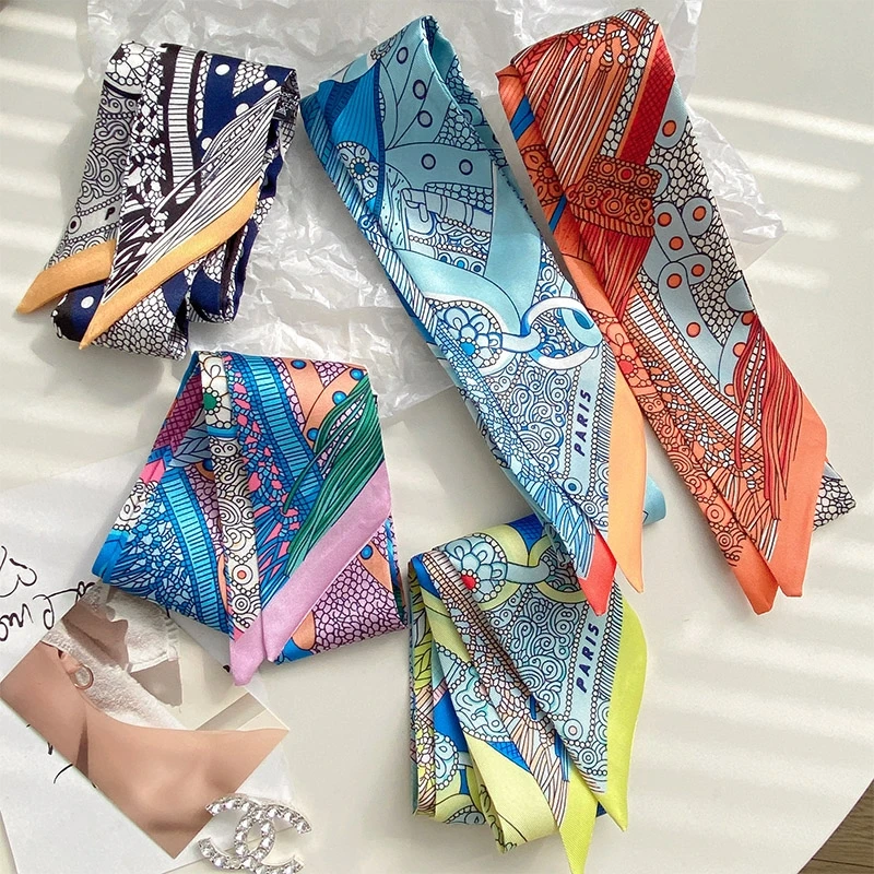 Korean Fashion New Women's Twill Decorative Ribbon Small Scarf Binding Bag Handle Ribbon Hair Band Small Scarf Headband 4