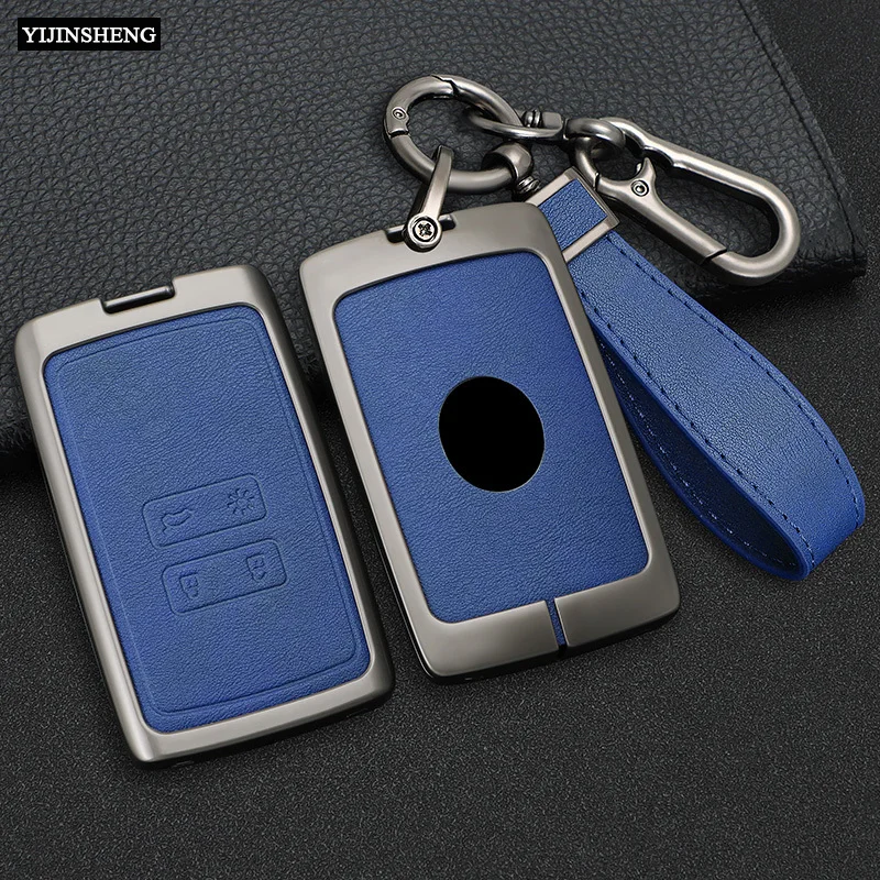 4 Button Zinc Alloy + Leather Car Key Case Cover Skin Holder For Renault Koleos Kadjar Captur Megane Clio Scenic Talisman Arkana — view 4