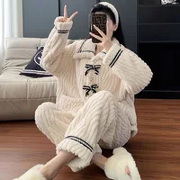 2Pcs/set women's pajamas autumn and winter students home wear padded and thickened warm princess clothes women's clothing - Image 4
