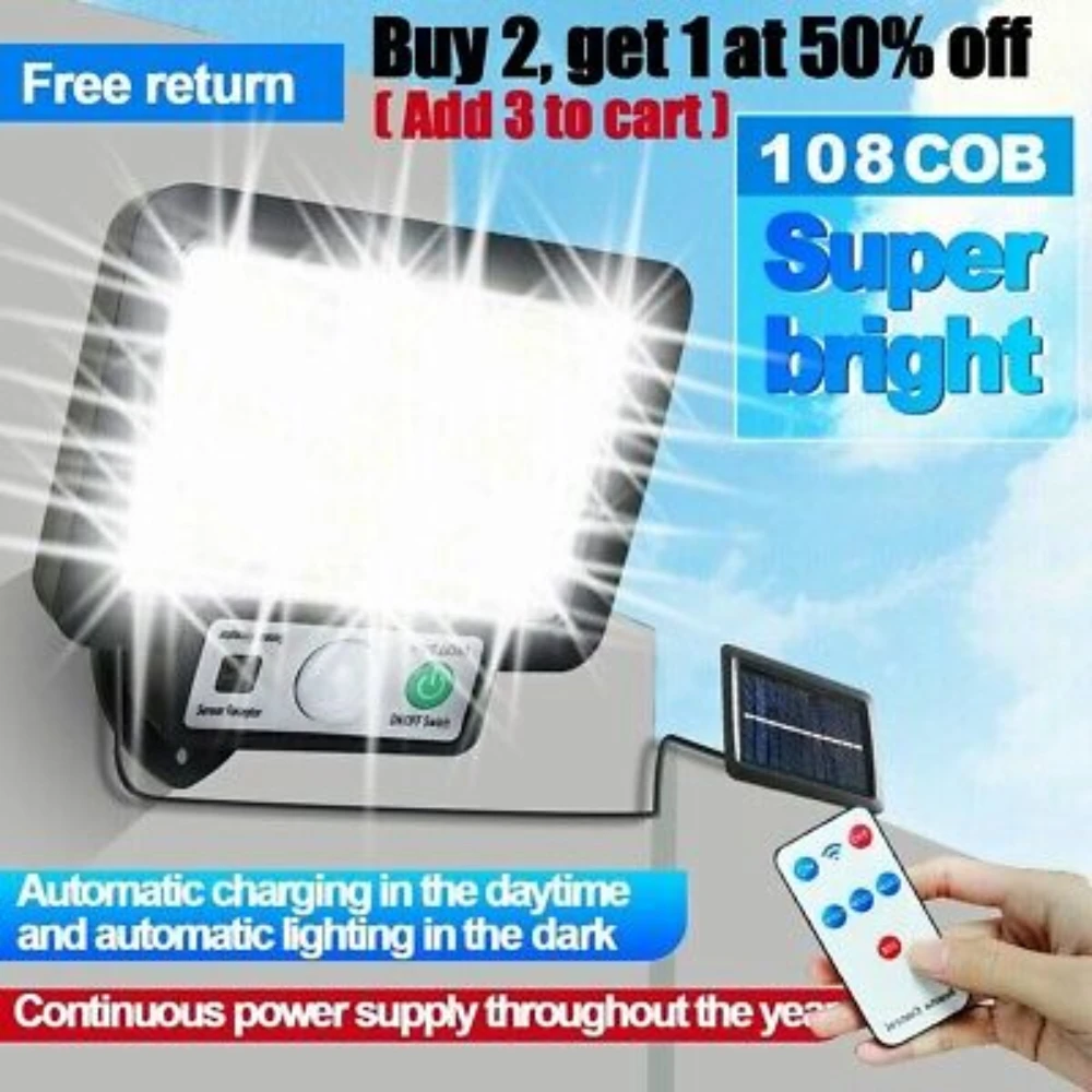 Outdoor Solar Wall Lights LED Motion Sensor Bright Flood Street Lamp 3 Modes