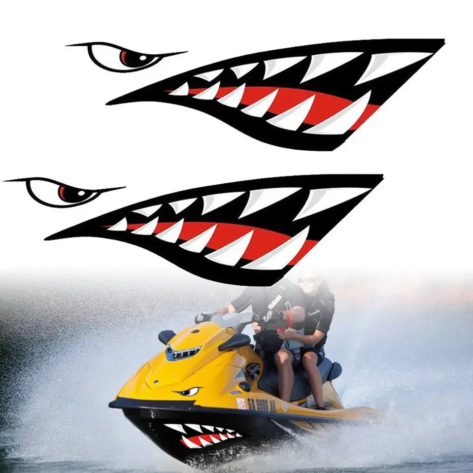 Nieuwe Waterdichte Vliegende Tijgers Reflecterende Shark Mond Tanden Auto  Boot Jacht Decal Gekleurde Body Sticker, image size:960x960