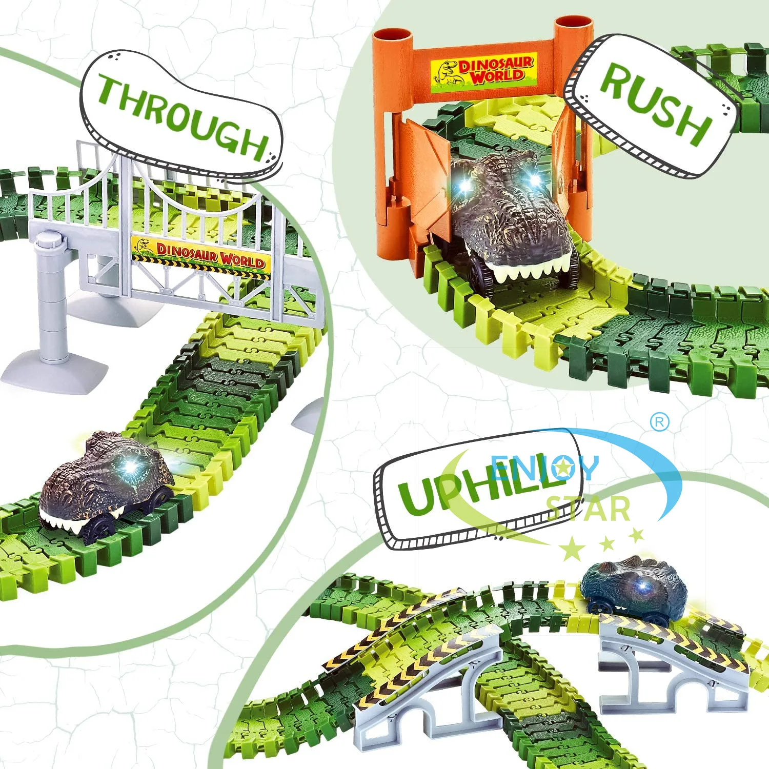 156pcs Dinosaur Railway Car Track Toy Set DIY Assemble Road Race Set with Flexible Track Dinosaur Toys Bridge Ramps Toys for Kid 3