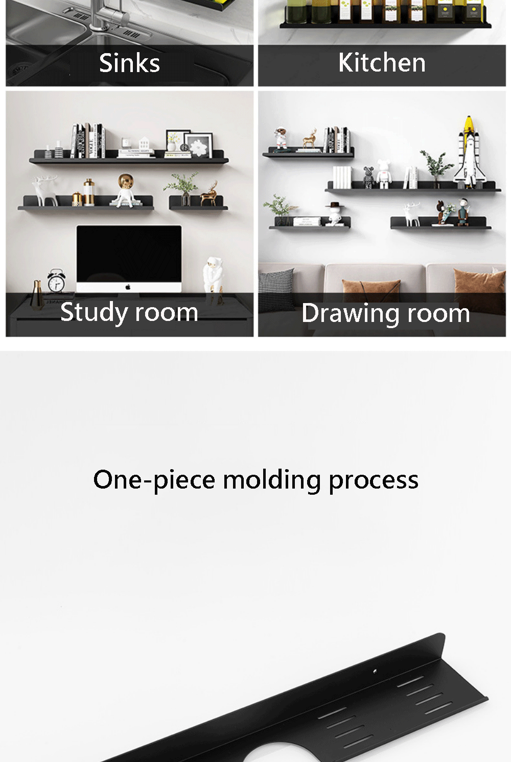 Description Picture 6 of itemMirror Front Groove Shelf Black Aluminum Bathroom Basin Storage Rack Square Kitchen Racks Bedroom Hardware Shelves Accessories