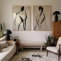 2pcs Abstract Black Beige Line Canvas Poster Picture Art Wall Printed Matter Minimalist Female Figure Living Room Home Decoratio 4