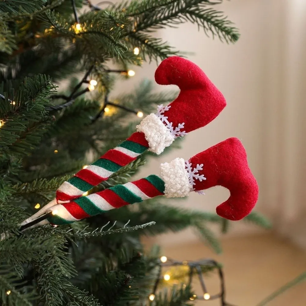 38cm Christmas Elf Legs Pendants Funny Realistic Plush Elf Legs Decorations Artificial Leg Handmade Xmas Tree Ornaments