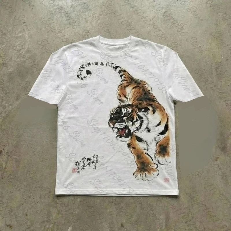 Y2K Damen-T-Shirt mit lustigem Horror-Tiger-Print, langärmlig, lässig, vielseitig, für den Alltag, lässig und vielseitig, atmungsaktiv