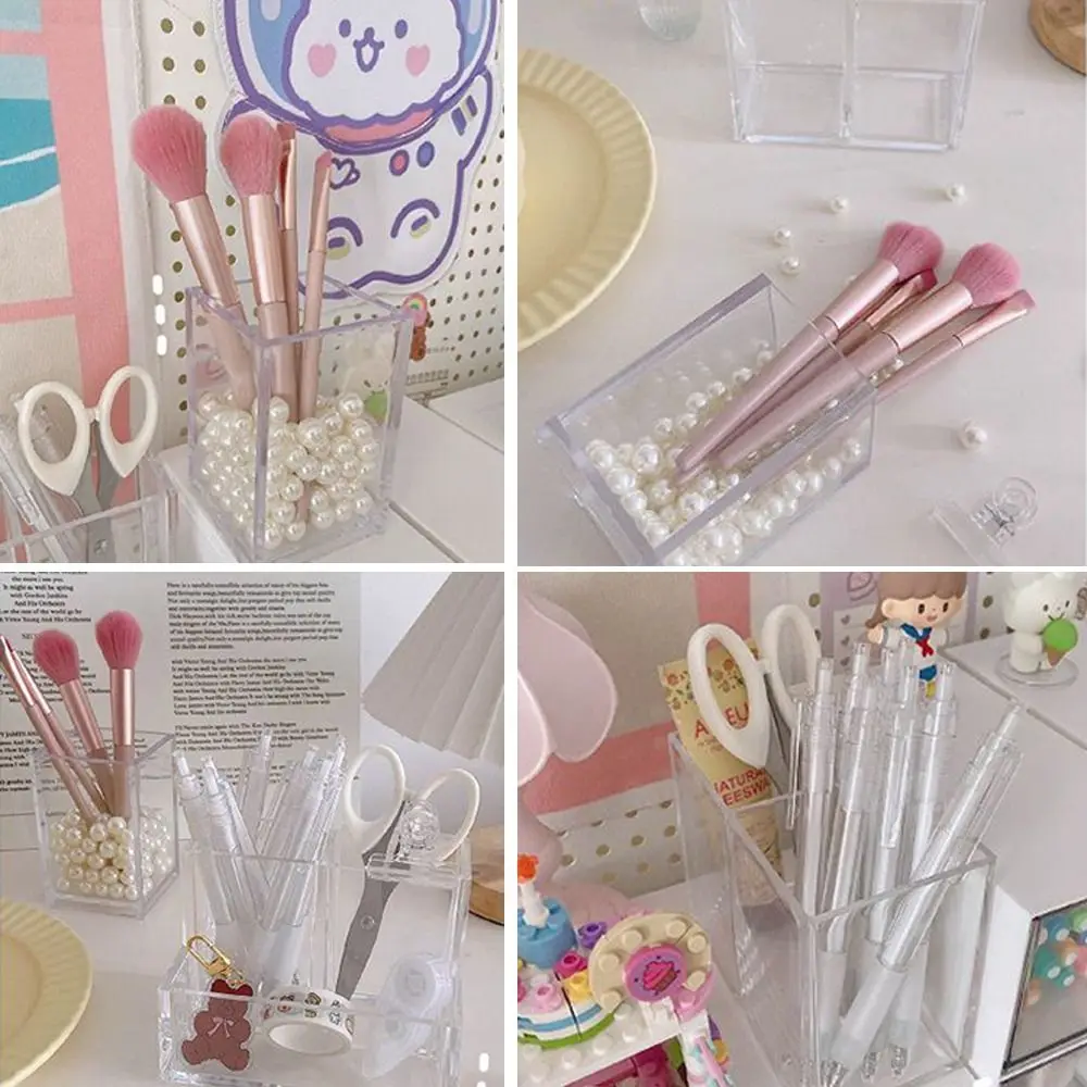 Acrylic Three Grid Pen Holder Transparent Storage Rack Large Capacity Pencil Rack Square Makeup Shelf Desktop Organizer makeup organizer,pen holder,desk organizer,pen and brush holder,desk storage rack
