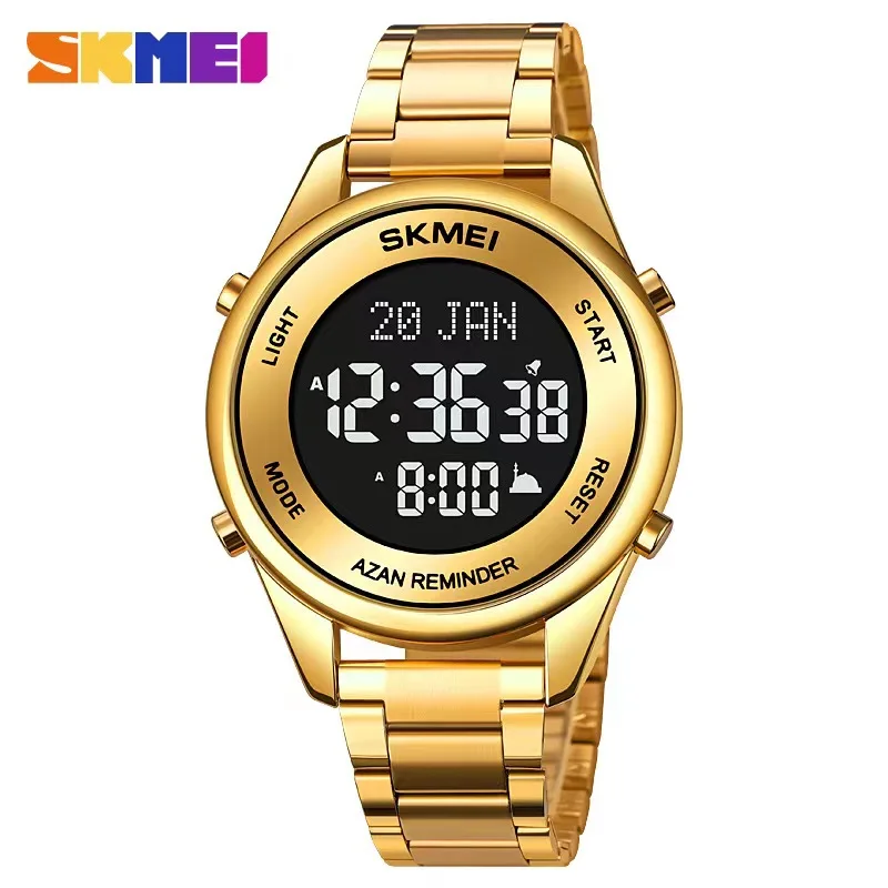 

SKMEI 1861 Montre homme Stainless Steel Muslim Azan Men Watch for Prayer with Qibla Compass Adhan Alarm Hijri Islamic Wristwatch