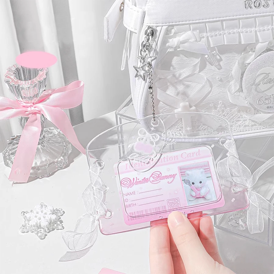 Cute Photocard Holder Keychain Badge Holders,3 Inch Photocards Holder Protective Sleeves Id Case Holder 6
